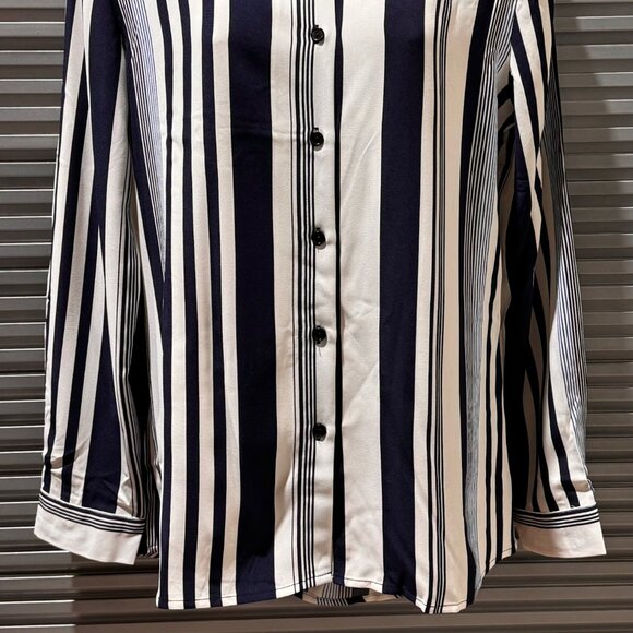 NWOT Womens Blue Striped Button Down Long Sleeve Dress Shirt - M - Picture 2 of 5